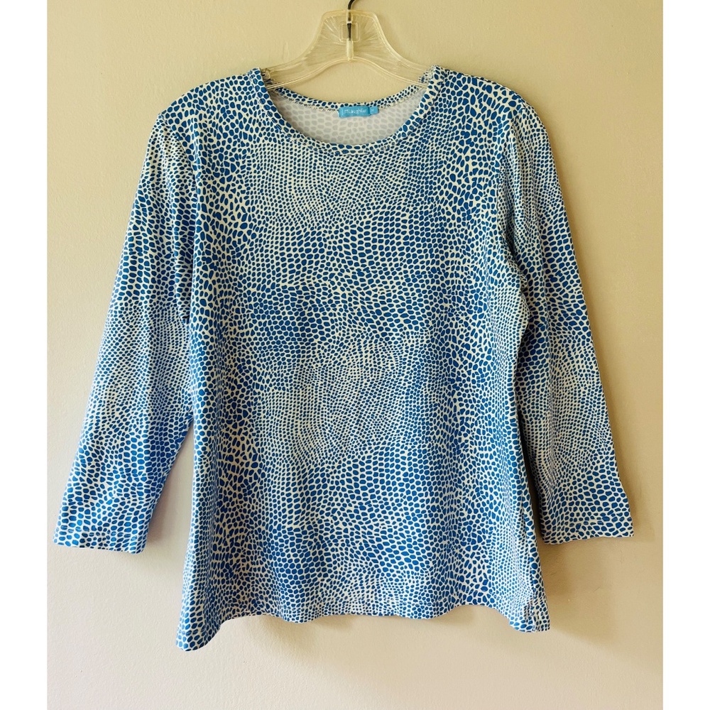 J.McLaughlin Catalina Blouse Blue Stretch Elbow Sleeves Top Shirt Sz M - Picture 1 of 4